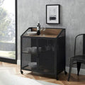 Industrial Bar Cabinet Cart with Mesh Doors Shelves and Wheels