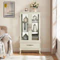 Illuminated Glass Curio Display Cabinet with Adjustable Shelves, Double Doors, and Drawer - Glass Wine Storage Solution