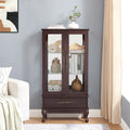 Illuminated Glass Curio Display Cabinet with Adjustable Shelves, Double Doors, and Drawer - Glass Wine Storage Solution