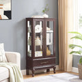 Illuminated Glass Curio Display Cabinet with Adjustable Shelves, Double Doors, and Drawer - Glass Wine Storage Solution