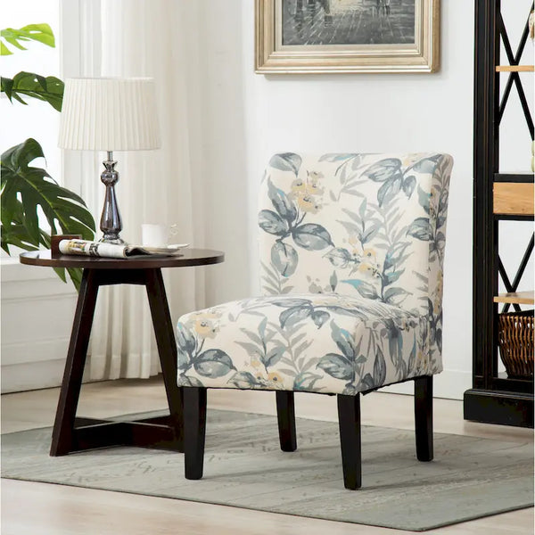 Blue Leaves 29.13 Upholstered Accent Chair featuring Wooden Legs