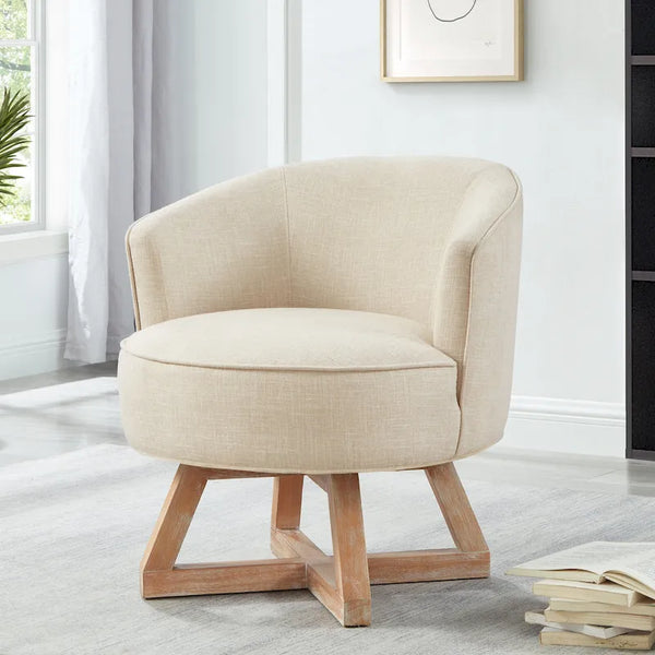 Contemporary 27-Inch Beige Linen Swivel Barrel Chair