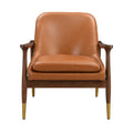 Mid-Century Modern Faux Leather Accent Chair - 29.2", Cushioned Seat, Sturdy Wood Frame, and Brass-Tipped Legs