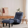 Navy Armless Swivel Recliner with Ottoman Set - Adjustable Headrest and Backrest