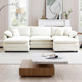 Beige 5-Piece U-Shaped Corduroy Modular Sectional Sofa Set with 2 Ottomans