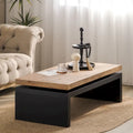 Versatile 2-Tier Coffee Table in Black and Natural Wood for Living Room