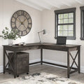 Bush Furniture Key West 60-Inch L-Shaped Desk with Rolling File Cabinet