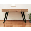 54-Inch Solid Wood Writing Desk in Natural and Black Mango Finish with Three Drawers