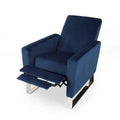 Reki Manual Push Back Recliner Chair - Blue Velvet with Stainless Steel Accents