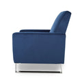 Reki Manual Push Back Recliner Chair - Blue Velvet with Stainless Steel Accents
