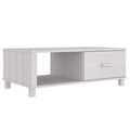 Rectangular White Solid Pine Wood Coffee Table with Storage Drawer