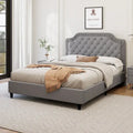 Contemporary Queen Upholstered Bed with Ruched Button-Tufted Headboard, Sturdy Wooden Frame and Metal Base – Box Spring Not Required