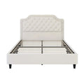 Contemporary Queen Upholstered Bed with Ruched Button-Tufted Headboard, Sturdy Wooden Frame and Metal Base – Box Spring Not Required
