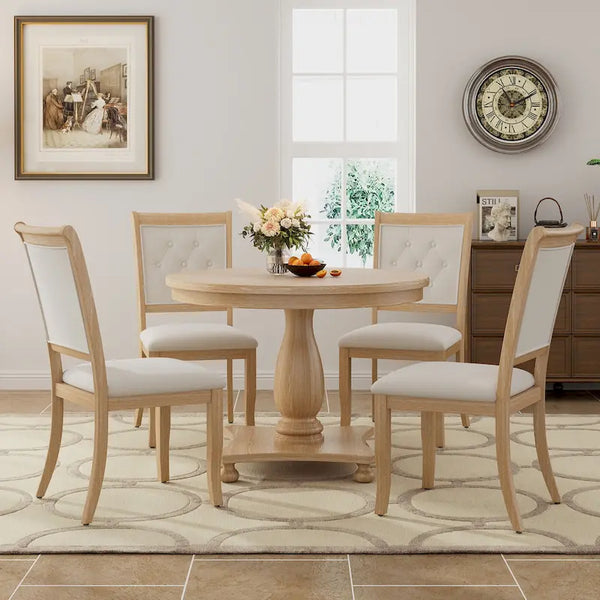 GDFStudio Lak Retro 5-Piece Dining Set with Upholstered Chairs