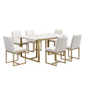GDFStudio Carter Contemporary Rectangular Dining Set with Faux Marble Table and Six Upholstered Chairs
