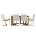 GDFStudio Carter Contemporary Rectangular Dining Set with Faux Marble Table and Six Upholstered Chairs