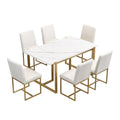 GDFStudio Carter Contemporary Rectangular Dining Set with Faux Marble Table and Six Upholstered Chairs