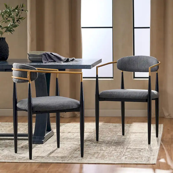 Biscay Set of 2 Fabric Upholstered Iron Dining Chairs by GDFStudio