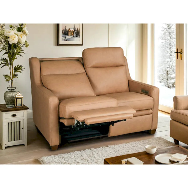 Authentic Leather 56-Inch Triple-Motor Power Reclining Loveseat with Zero-Wall Design and USB & USB-C Ports