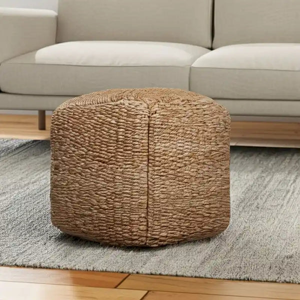 HomeRoots 18-Inch Natural Jute Woven Cube Pouf Ottoman