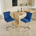 Contemporary Set of 2 Bar Stools with Button-Tufted Back and Studded Trim, Chrome Metal Base - Ideal for Dining Room, Living Room, and Bedroom