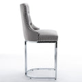 Contemporary Set of 2 Bar Stools with Button-Tufted Back and Studded Trim, Chrome Metal Base - Ideal for Dining Room, Living Room, and Bedroom