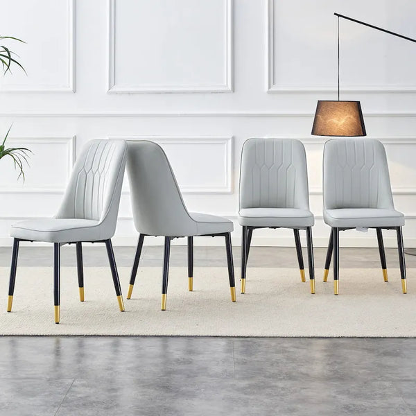 Contemporary Set of 4 Faux Leather Dining Chairs with Cushioned Backrests and Metal Legs – Ideal for Dining Rooms, Living Rooms, and Bedrooms