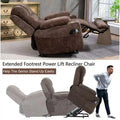 Plush Chenille Power Lift Recliner with Extended Footrest, Lift Assist, Heat & Massage Features, USB/Type C Charging, and Storage