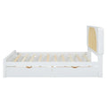 White Queen Size Rattan Bed with Trundle and Dual Storage Drawers