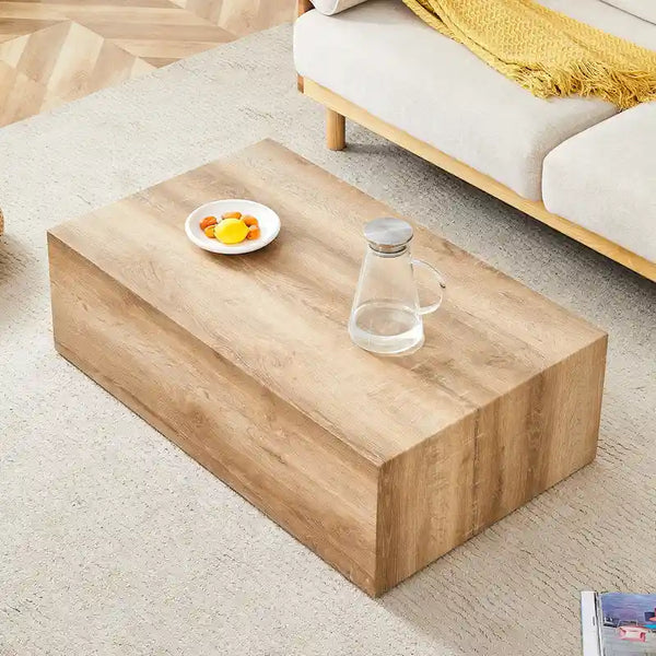 Contemporary Rectangular Coffee Table with Sturdy Base and Imitation Marble Finish for Living Room