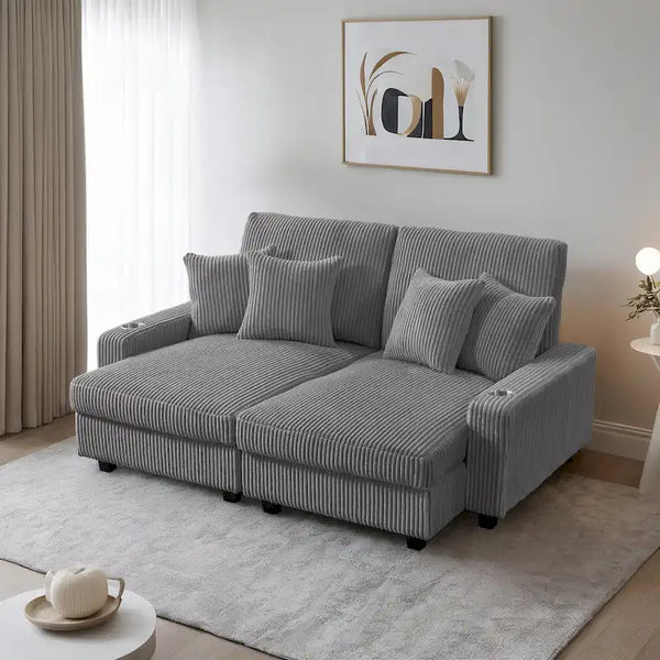 74-Inch Upholstered Chaise Lounge Loveseat with Adjustable Backrest