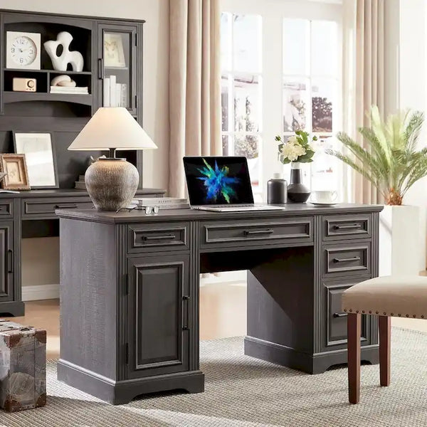 58-Inch Large Office Desk with Drawers and Embossed Texture