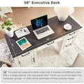 58-Inch Large Office Desk with Drawers and Embossed Texture