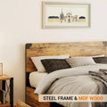 Metal Bed Frame with Wooden Headboard and 4 Storage Drawers