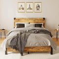 Metal Bed Frame with Wooden Headboard and 4 Storage Drawers