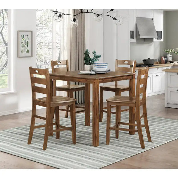 5-Piece Wooden Counter Height Dining Set: Square Table and 4 Chairs for Your Kitchen