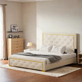 Queen Size Upholstered Platform Bed with Padded Headboard