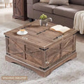 Rustic Square Wood Coffee Table for Living Room - Farmhouse Style