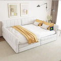 Upholstered Queen Size Daybed Sofa Bed with USB Ports and 2 Drawers - Vertical Stripes Recliner Loveseat Chaise Lounge