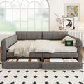 Upholstered Queen Size Daybed Sofa Bed with USB Ports and 2 Drawers - Vertical Stripes Recliner Loveseat Chaise Lounge