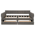 Upholstered Queen Size Daybed Sofa Bed with USB Ports and 2 Drawers - Vertical Stripes Recliner Loveseat Chaise Lounge