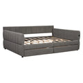 Upholstered Queen Size Daybed Sofa Bed with USB Ports and 2 Drawers - Vertical Stripes Recliner Loveseat Chaise Lounge