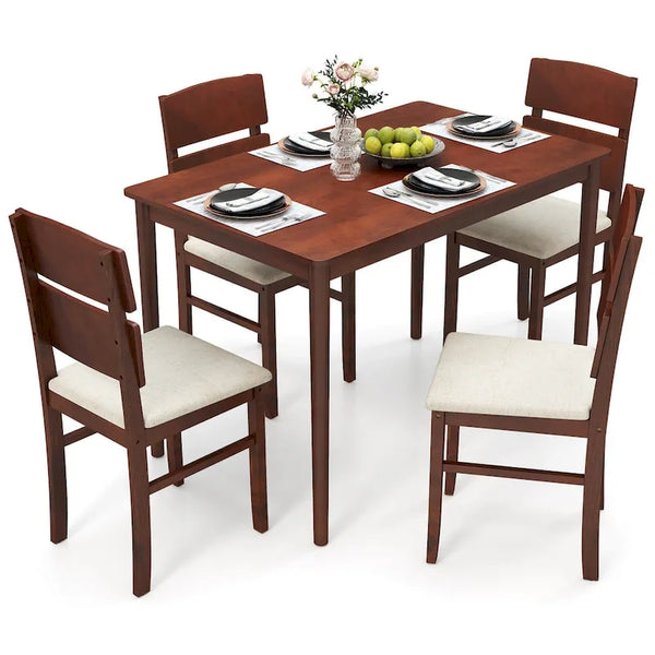 Costway 5-Piece Farmhouse Dining Table Set for 4 - Wooden Table with 4 Chairs