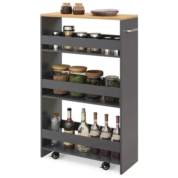 Costway 4-Tier Slim Rolling Kitchen Cart with Wheels - 8 Storage Compartments