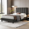 Sturdy Wooden Slat Linen Upholstered Platform Bed Frame