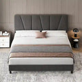 Sturdy Wooden Slat Linen Upholstered Platform Bed Frame