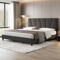 Sturdy Wooden Slat Linen Upholstered Platform Bed Frame