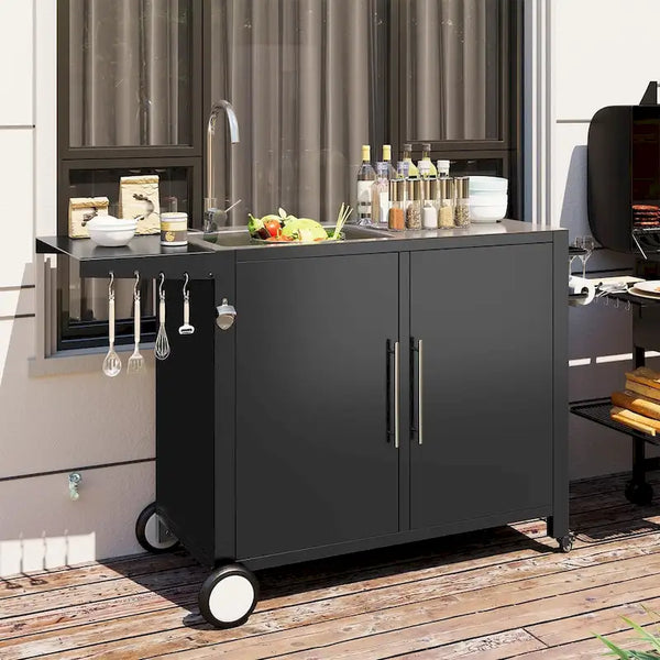 AECOJOY Stainless Steel Outdoor Kitchen Sink with Hose Hookup and Grill Prep Table Island Cabinets