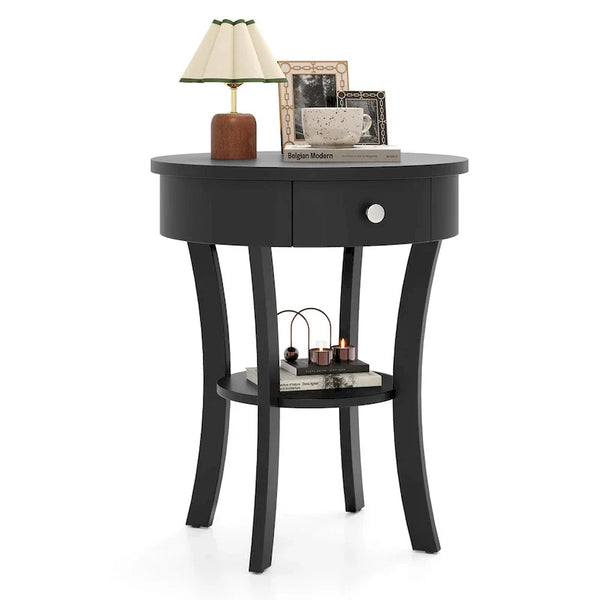 Costway Round 2-Tier Side Table - Versatile Nightstand for Bedroom and Living Room