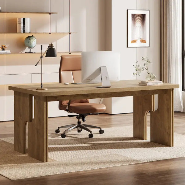 63-Inch Farmhouse Executive Desk with Unique Legs - Industrial Style Office Furniture for Home